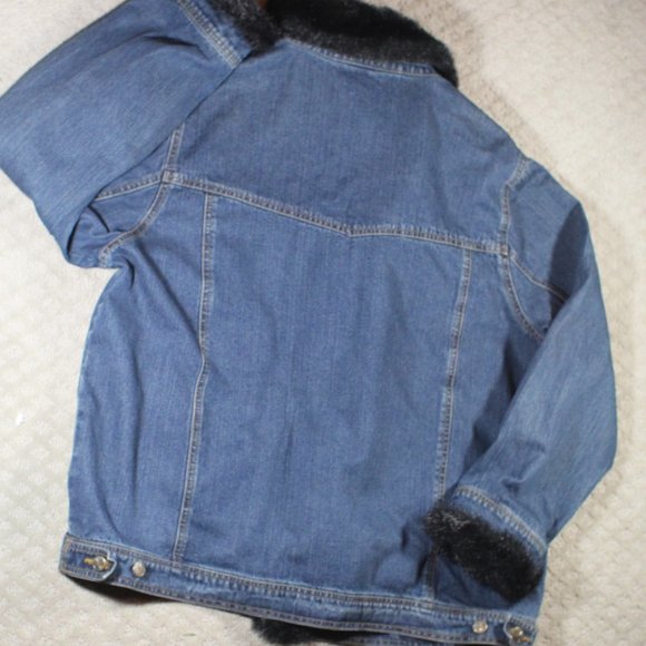 Vintage Dennis Basso Size XL Blue Denim and Black Faux Fur Trim Jacket - Picture 6 of 6